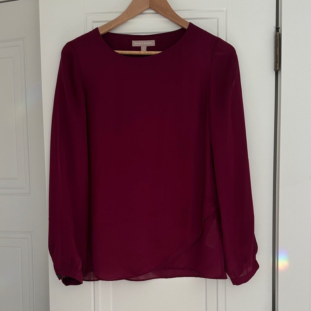 Banana Republic Burgundy Semi-sheer Blouse